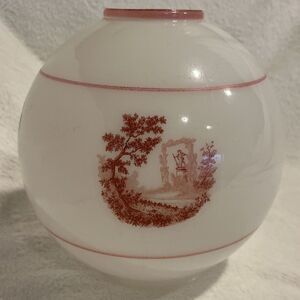Victorian antique lamp shade - globe with red/pink transfer 9 x 9 in